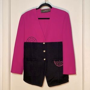 Vintage Louis Feraud single breasted blazer 3 cabochon pearl/black butto…